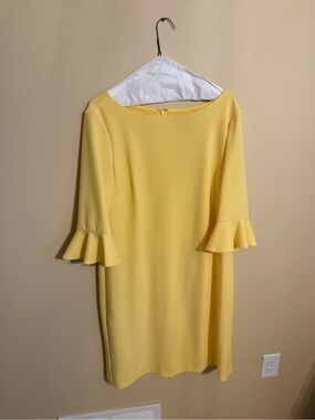 Nine West Yellow Ruffle-Sleeve Midi Shift Dress